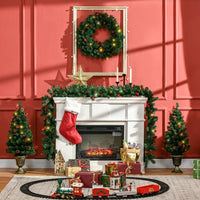 HOMCOM Prelit Holiday Christmas 4-Piece Set, Garland Wreath And Set Of