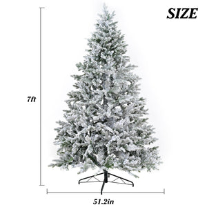 Premium 7FT Snow Flocked Hinged Artificial Christmas Tree with Fluffy