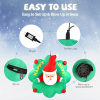 4ft Window Santa Claus Wreath, 5 LED Lights, Bundle Pocket Christmas