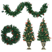 HOMCOM Prelit Holiday Christmas 4-Piece Set, Garland Wreath And Set Of