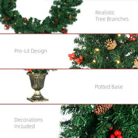 HOMCOM Prelit Holiday Christmas 4-Piece Set, Garland Wreath And Set Of