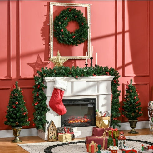 HOMCOM Prelit Holiday Christmas 4-Piece Set, Garland Wreath And Set Of