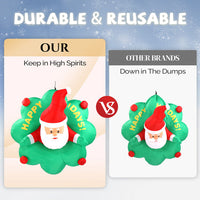 4ft Window Santa Claus Wreath, 5 LED Lights, Bundle Pocket Christmas