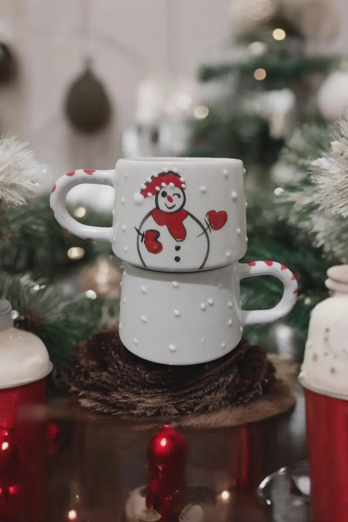 Handmade Christmas Mug Set with Holiday Motifs for Festive Season