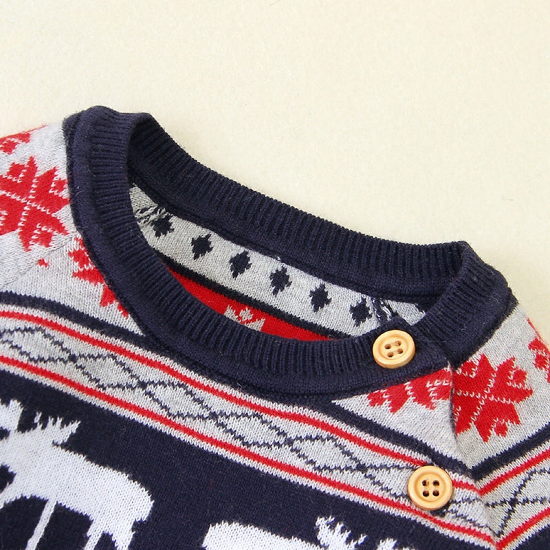 Baby Christmas Deer Pattern Shoulder Button Design Long Sleeved